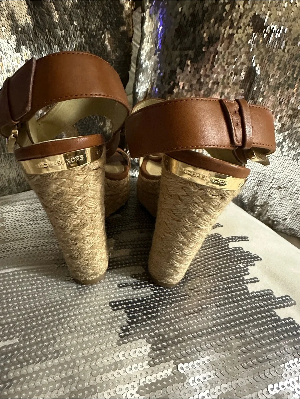 MICHAEL Michael Kors Tan Brown Espadrille Wedge Sandals